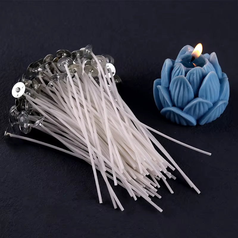 Smokeless Candle Wicks Pre-Waxed Cotton Core Wicks with Metal Sustainer Tabs DIY Handmade Candle Making Tools 